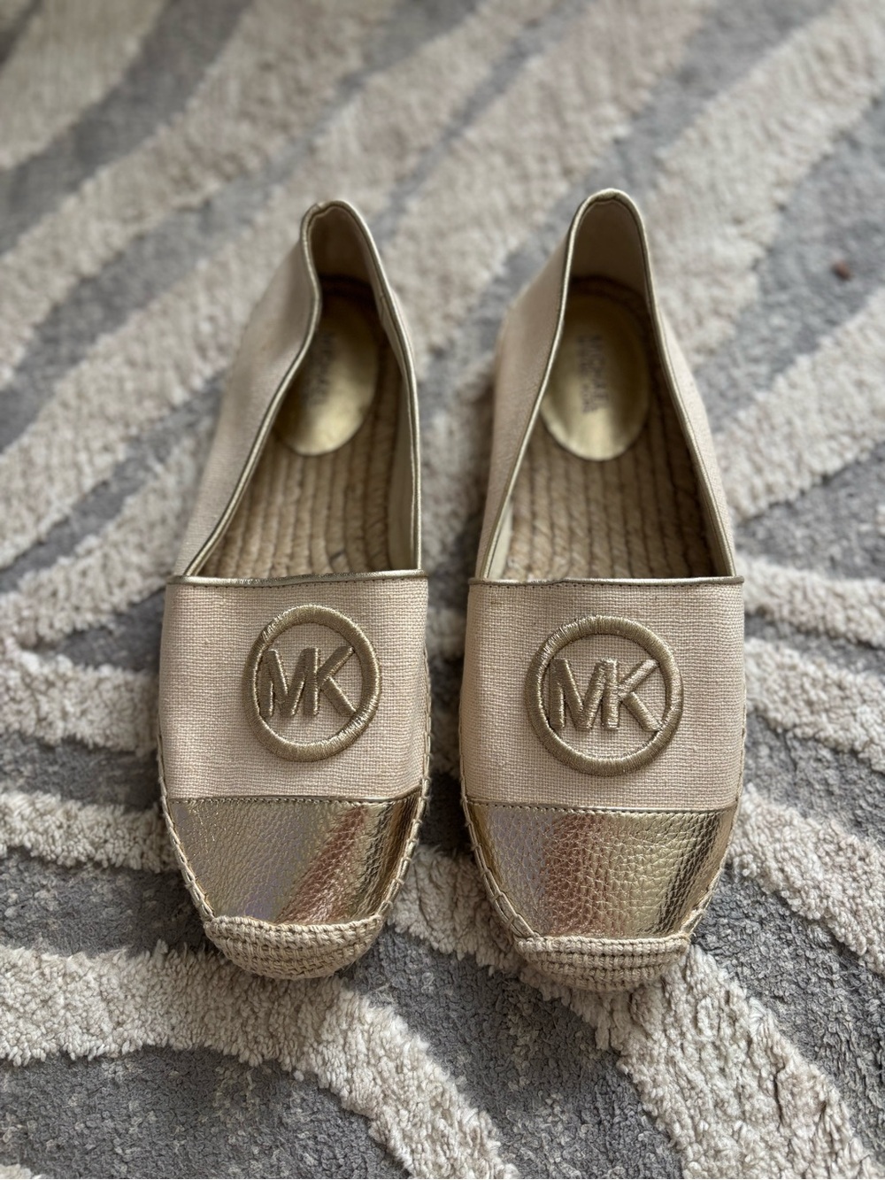 Michael Kors Metallic Gold and Beige Espadrille Flats 7.5